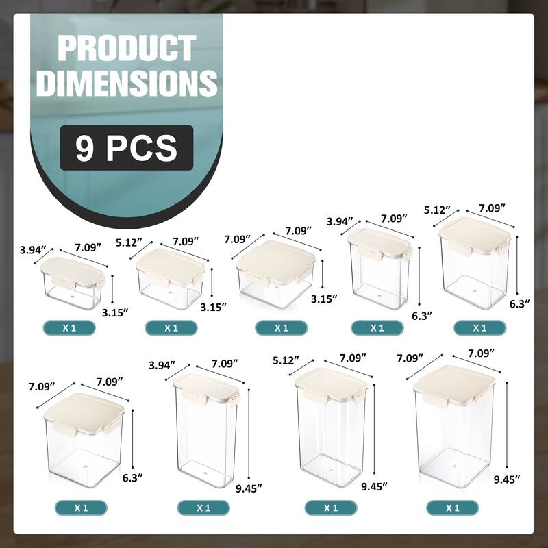 Sorbus 9-Pack Airtight Food Storage Container Set, Stackable Clear Pantry Canisters with Lids