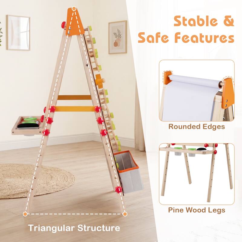 Gymax 4-in-1 Wooden Kids Art Easel w/Paper Roll Storage Tray & Marble