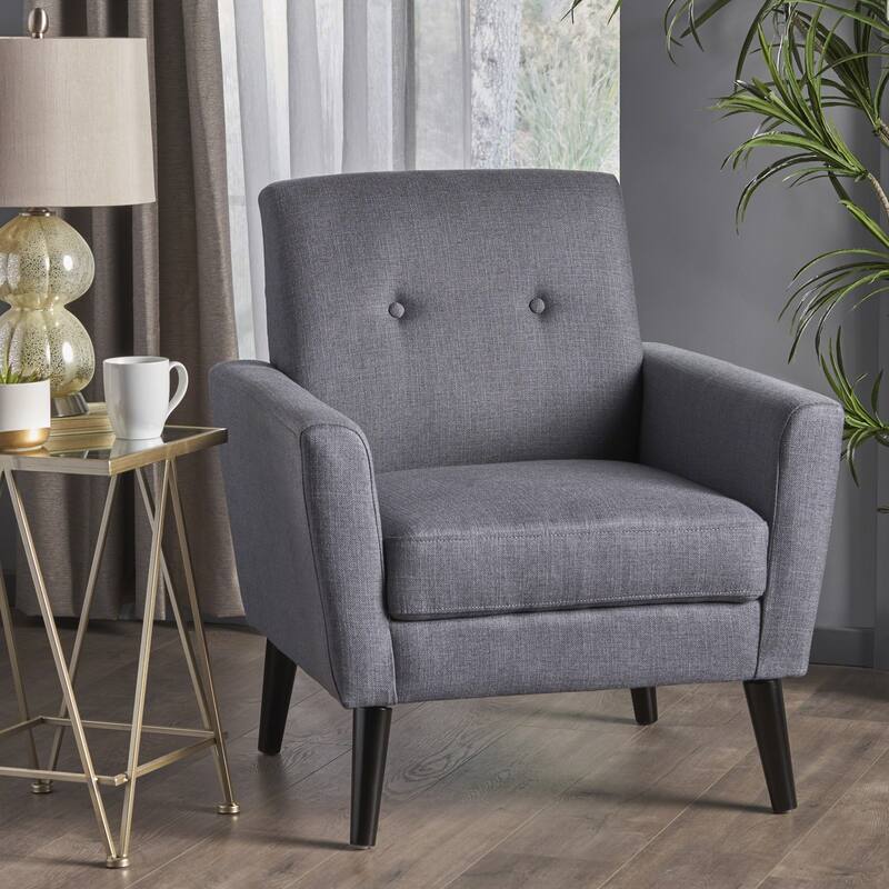 Roomfitters Modern Upholstered Club Chair with Cushioned Seat, Button-Tufted Back and Tapered Legs for Living Spaces