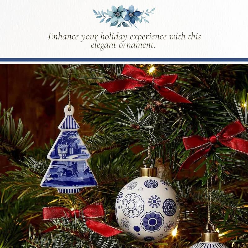 Spode Blue Italian Tree Shaped Ornament - 3.7 Inch x 2.4 Inch