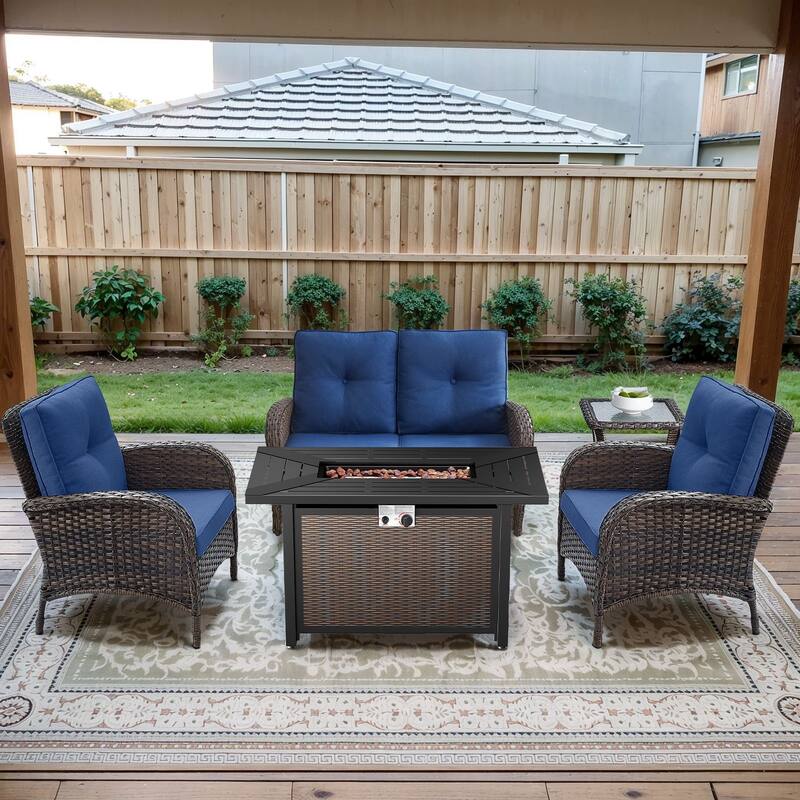Gymojoy Outdoor Fire Pit Conversation Set, Loveseat Glider Sofa & Chairs - Patio Furniture Set