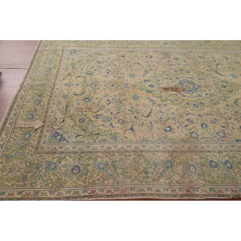 Hand Knotted Oriental 100% Wool Carpet Traditional Floral Peach Kashan Area Rug - 9' 8'' X 6' 6''