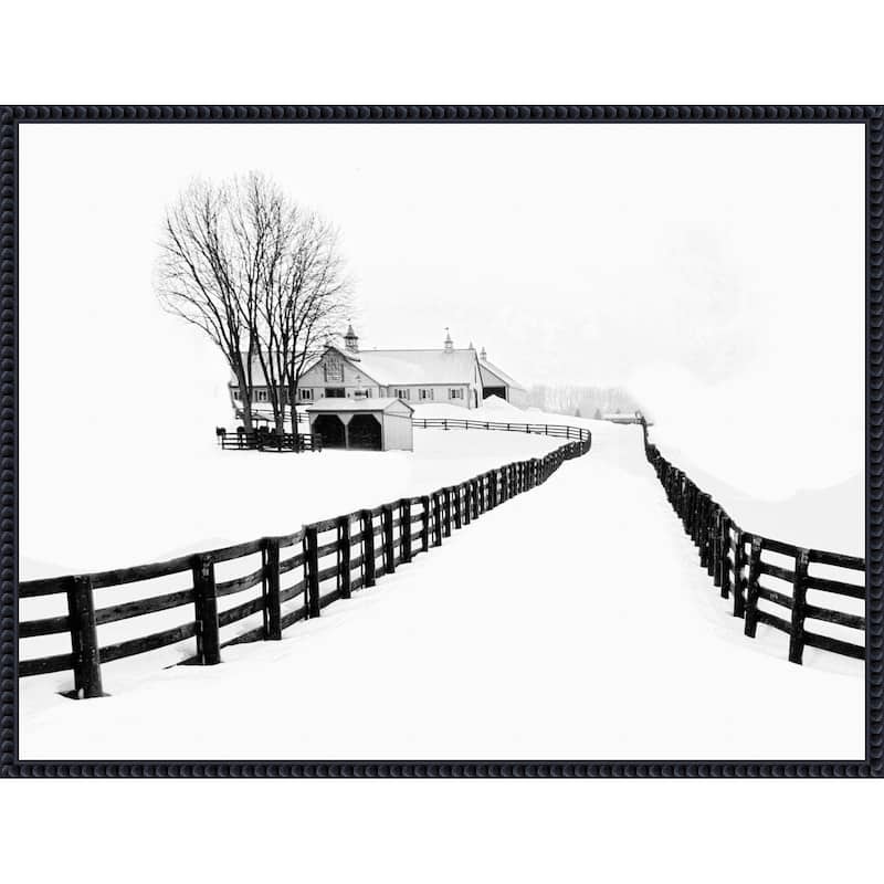 Winter Horse Barn by Jasmine (30 x 23 in.), Framed Canvas Wall Art Print - Sylvie Beaded Black