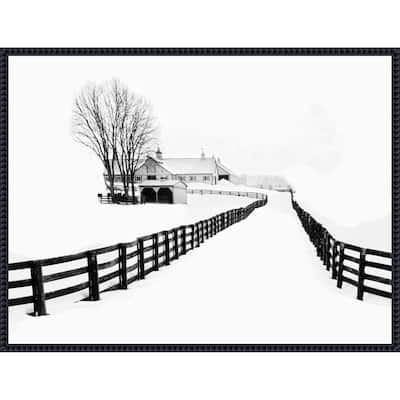 Winter Horse Barn by Jasmine (30 x 23 in.), Framed Canvas Wall Art Print - Sylvie Beaded Black