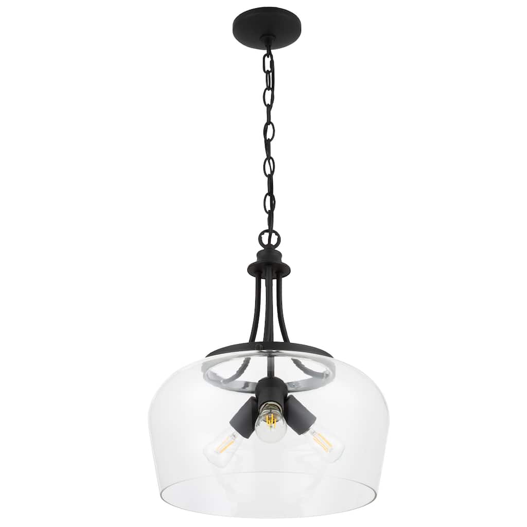 CO-Z 3-Light Matte Black Dome Pendant Light with Glass Shade