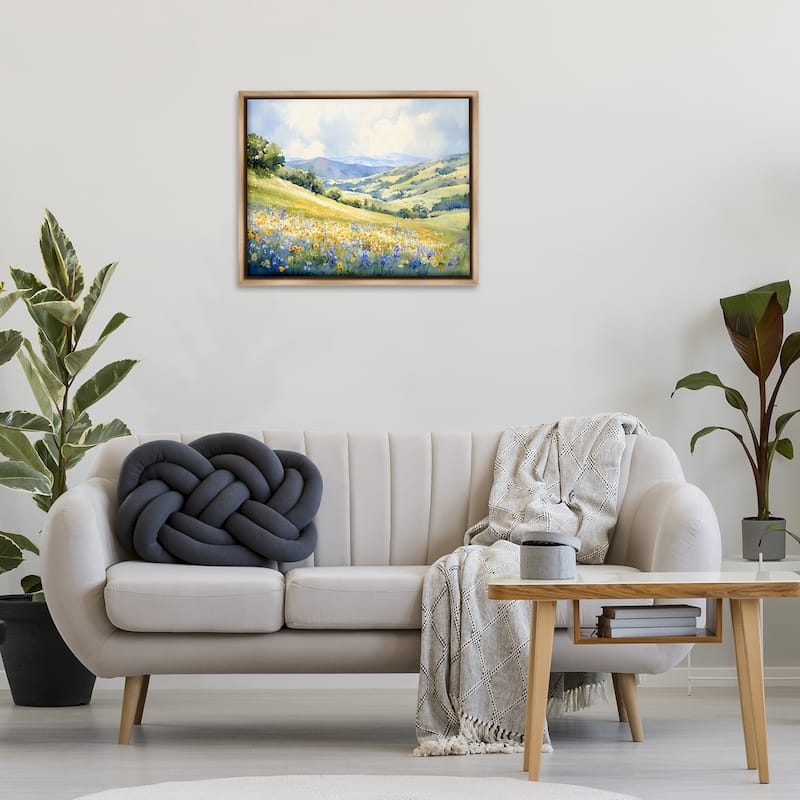 Stupell Spring Meadow with Distant Mountain Framed Floater Canvas Wall Art Design By Franklyn Gregory