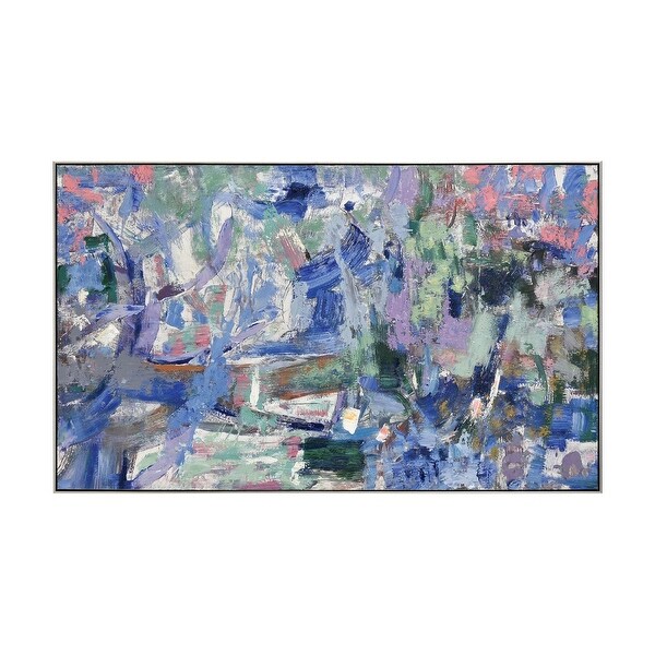 60” Blue and Green Bimmer Abstract Stroke Design Rectangular Framed Wall Art Decoration - N/A