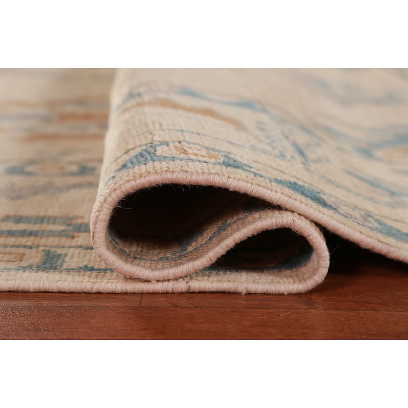 Hand Knotted Oriental 100% Wool Carpet Transitional All-Over Beige & Ivories Oushak Area Rug - 8' 5'' X 6' 6''