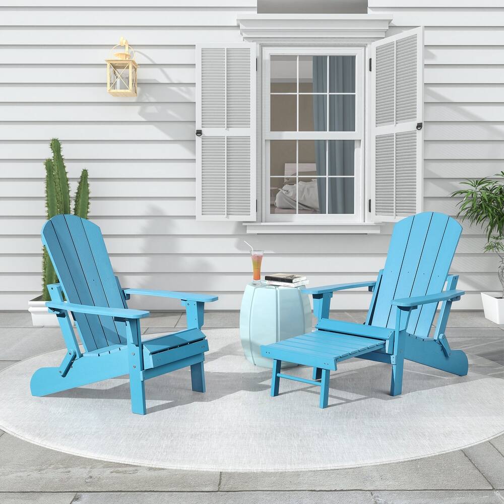 Hurley Folding Poly Adirondack Chair with Pull-out Ottoman (Set of 2)