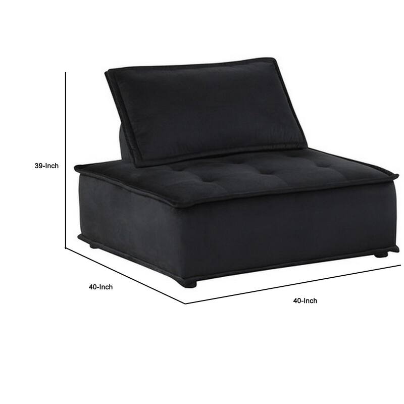 Nob 40 Inch Armless Lounge Chair, Set of 2, Tufted Seats, Black Velvet