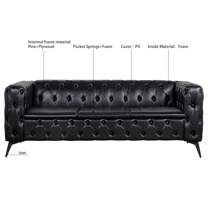 84.06 Inch Width Traditional Square Arm removable cushion 3 seater Sofa