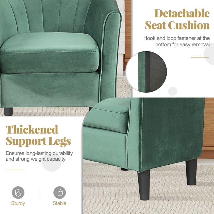 Modern Velvet Barrel Armrest Lounge Chair with Ottoman and Washable Cushion for Bedroom or Living Room