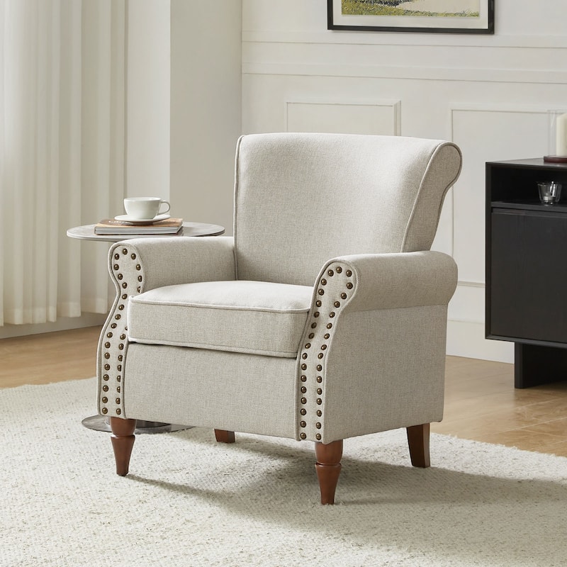 Nyctelius Upholstered Comfy Accent chair with Turned Wooden Legs and Nailhead Trim Set of 2 by HULALA HOME