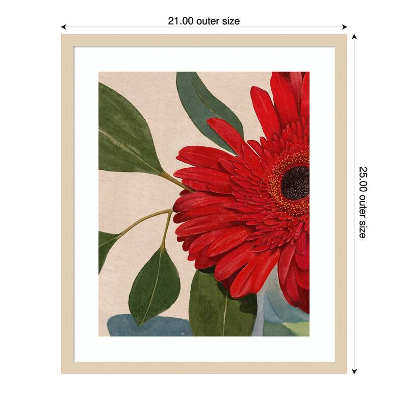 Red Gerbera Daisy Detail No. 2 by Katie Oshea Wood Framed Wall Art Print