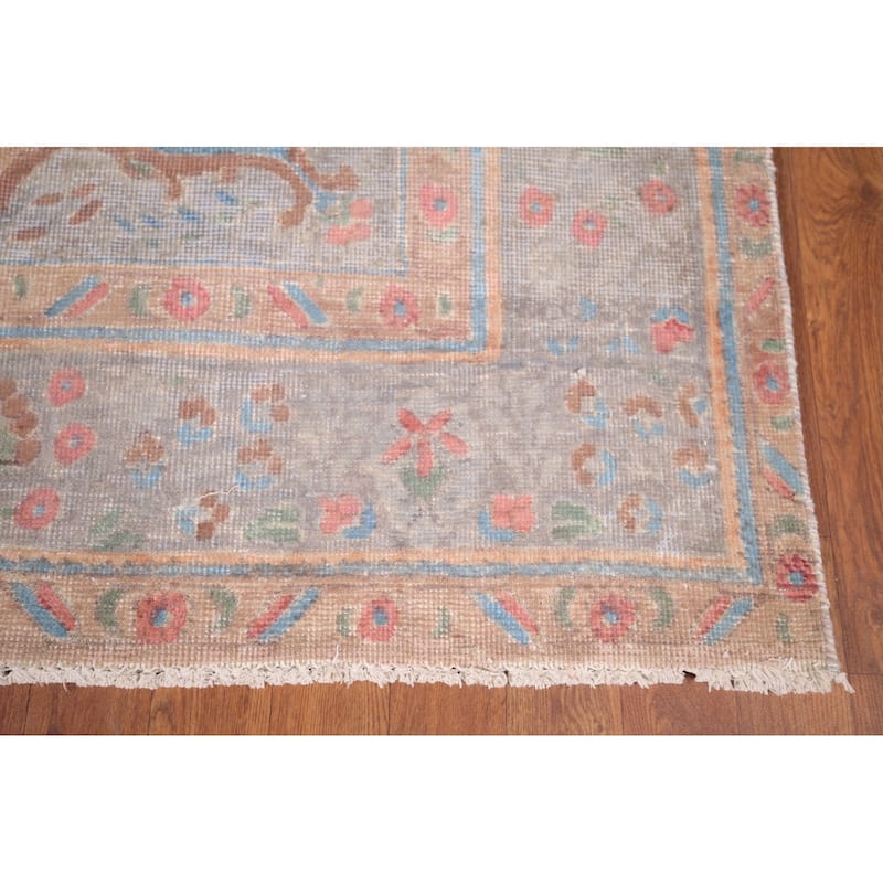 Distressed Tabriz Persian Antique Area Rug Hand-Knotted Wool Carpet - 6'5"x 9'5"