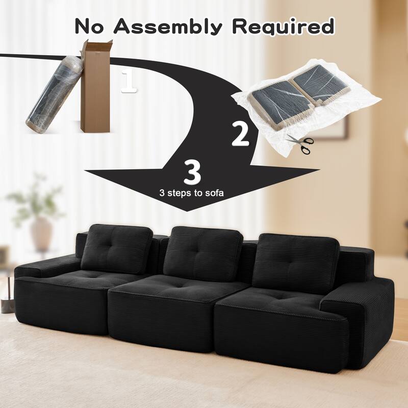 117" Floor Corduroy 3-Seater Sectional Sofa Couch with Tufted Design