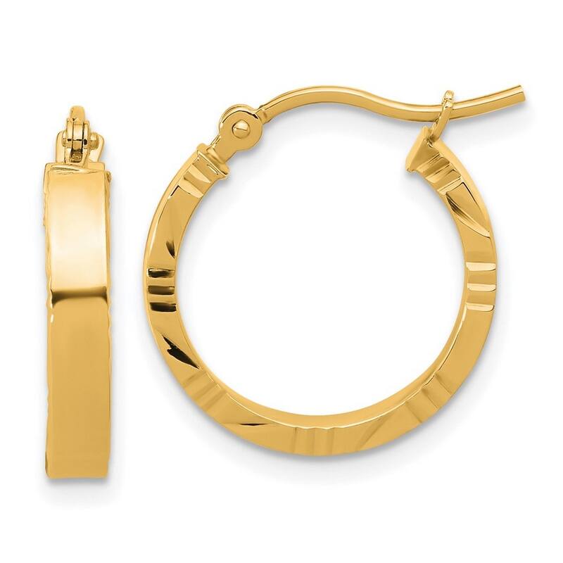 Curata 14k Yellow Gold Small Sparkle Cut Edge Polished Hoop Earrings - 20x20mm