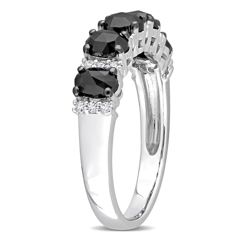Miadora 10k White Gold 1 1/4ct TDW Oval Black Diamond & Created Moissanite Anniversary Band Ring