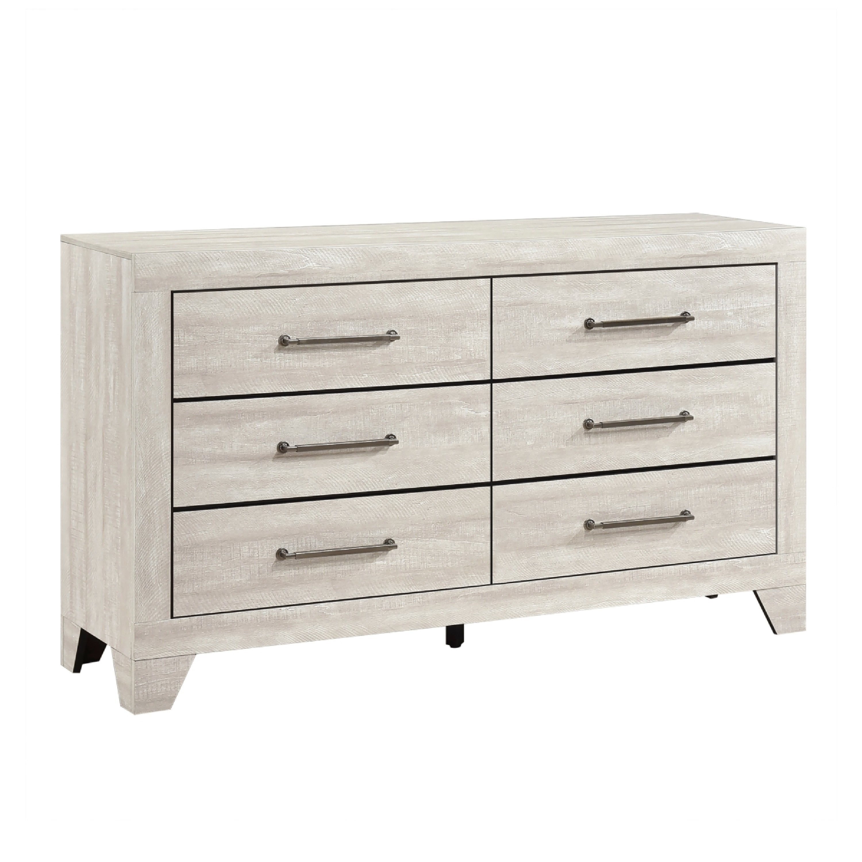 Benjara Ava 58 inch Dresser, 6 Drawers w Antique Silver Bar Handles, Dusty Gray
