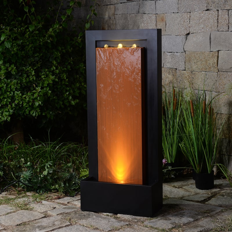 LED Lighted Steel Outdoor Garden Fountain - 47.25" - Black and Brown