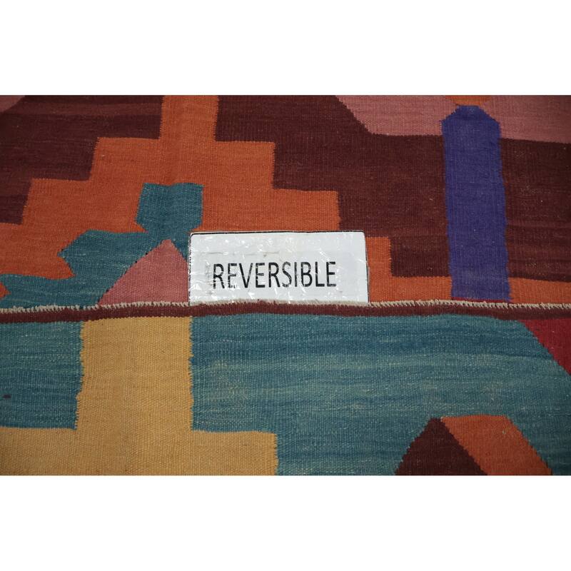 Hand Woven Oriental 100% Wool Carpet Southwestern Modern Multi-Colored Kilim Area Rug - 9' 10'' X 8' 0''
