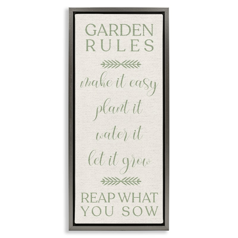 Stupell Country Garden Rules Framed Floater Canvas Wall Art Design By Lil' Rue - 15 x 31 - Grey