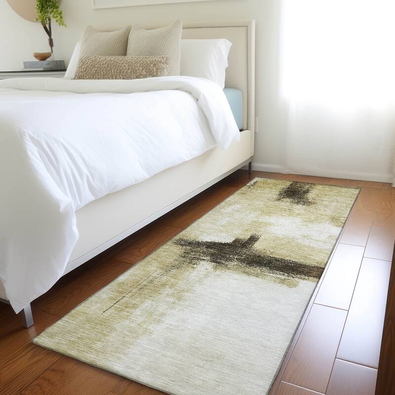 Machine Washable Indoor/ Outdoor Contemporary Abstract Chantille Rug - Wheat - 2'3" x 7'6"