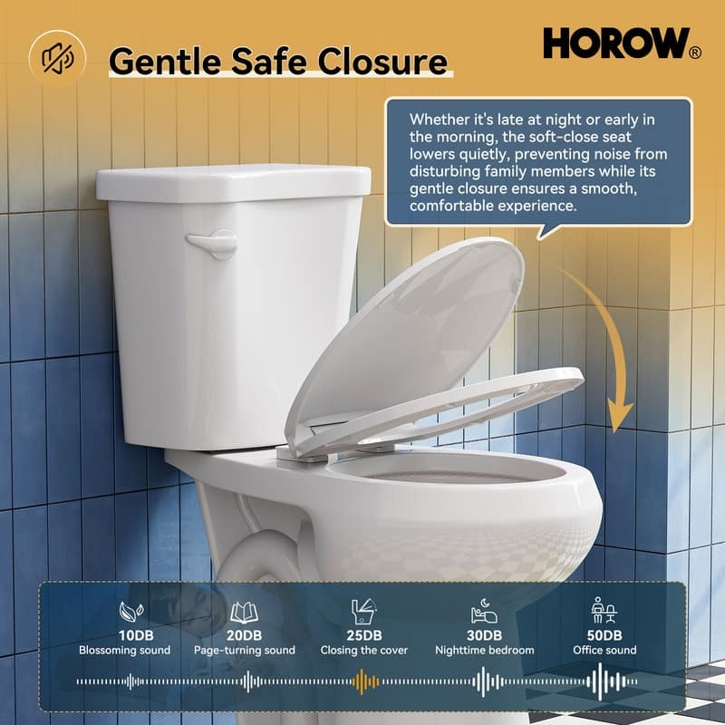 HOROW 2 Piece ADA Tall Single Flush Round Toilet White 1.28 GPF Strong Flush Soft Close Seat - 19 Inch