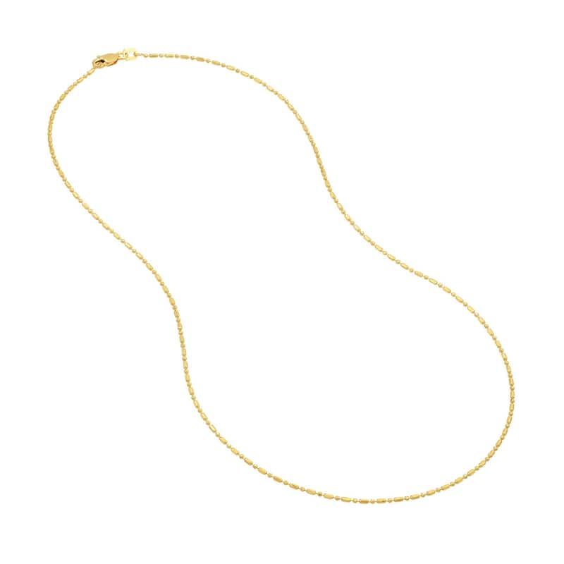 Curata 14k Yellow Gold Diamond Cut Bead Chain Necklace 1.2mm (Lobster)