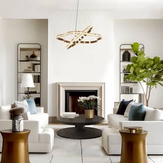 Modern 2-Light LED Crystal Chandelier 2-Tier Ceiling Lights for Dining Room - Dia. 25.6" x H 3"