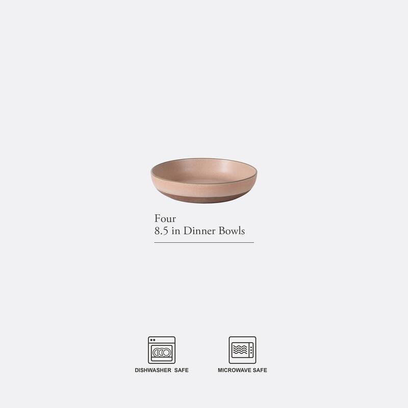 Gibson Elite William Crest 4 Piece Dinner Bowl Set, 8.5" Round Stoneware Reactive Glaze Finish, Large Soup, Pasta & Salad Bowls