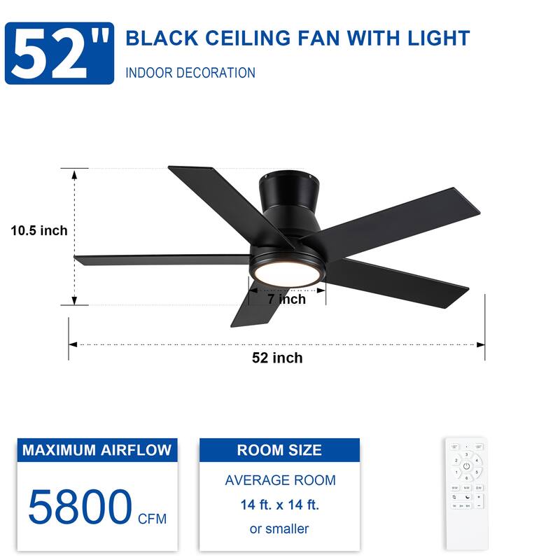 52"Lowe Profile Ceiling Fan with Light and Remote Control