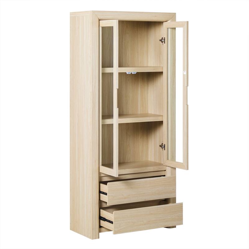 Walker Edison Modern Wood Bookshelf with Glass Doors and Drawer Storage