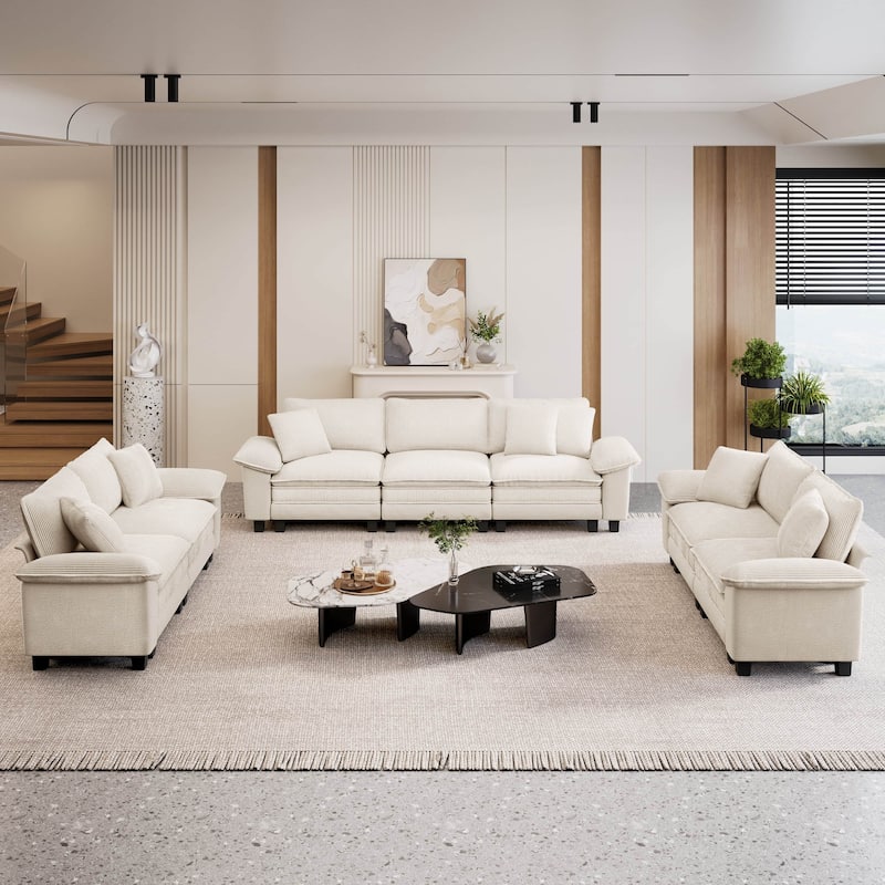 MAISON ARTS Chenille & Corduroy Modular Sectional Sofa Set, Comfy 5/6/7-Seat Living Room Couch with 3-Seater or Loveseat