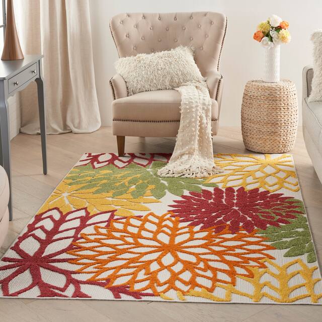Nourison Aloha Floral Modern Indoor/Outdoor Area Rug - 5'3" x 7'5" - Red Multi Colored