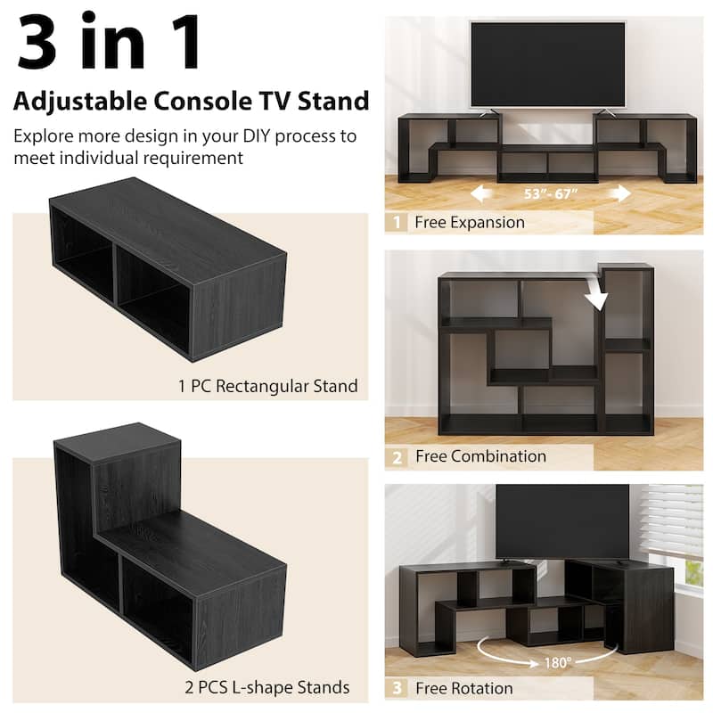 3 Pieces TV Stand Console Entertainment Center for TVs up To 65 Inch with Bookcase Shelves - 26.5" x 12" x 17" (L x W x H)