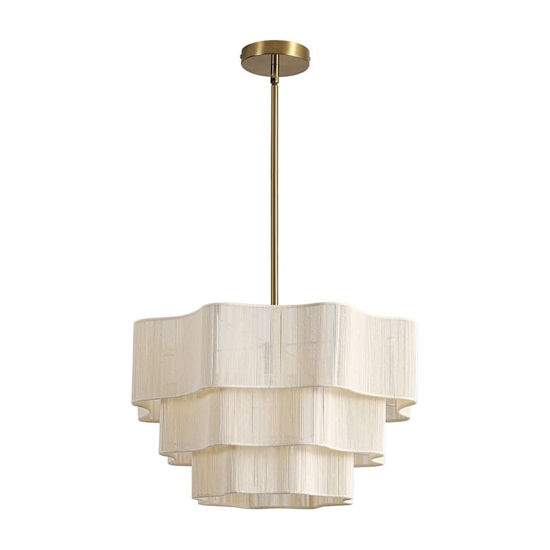 Woven Ivory String 3-Tier Round Lantern Chandelier 19.7in Brass