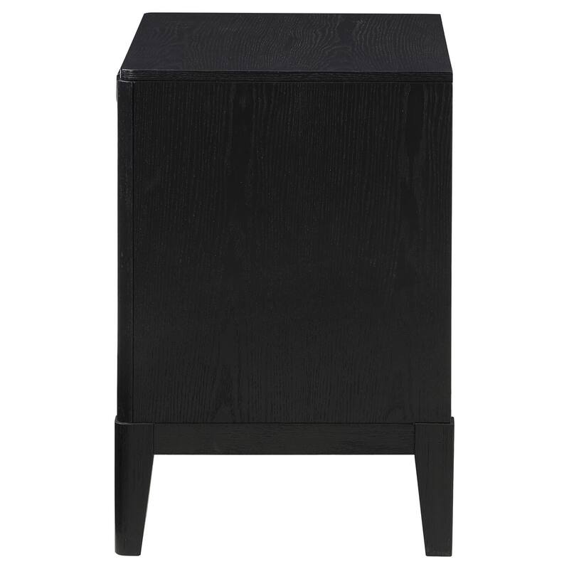 Black 2-Drawer Nightstand with Fluted Drawer Fronts, Half-Moon Pulls, Felt Lining and Wire Brushed Finish