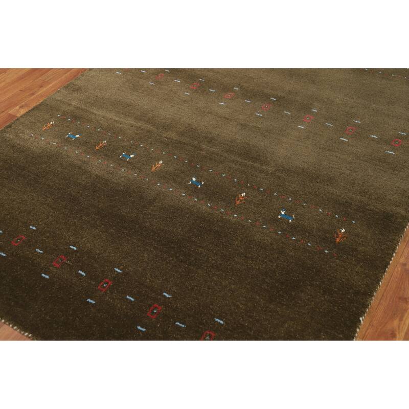 Hand Knotted Oriental 100% Wool Carpet Tribal Animal Pictorial Brown Gabbeh Area Rug - 7' 11'' X 4' 11''