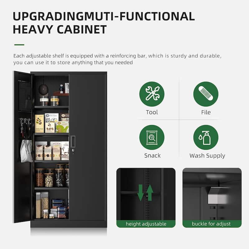 71 inch Garage Storage Cabinet Shelving Kitchen Pantry Locker with Adjustable Shelves for Office, Garage, Home, Pantry