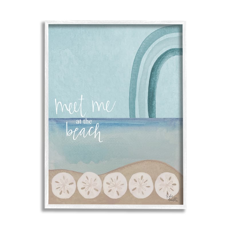 Stupell Meet Me At Beach Sand Dollar Watercolor Rainbow Framed Wall Art - Blue - 24 x 30 - White