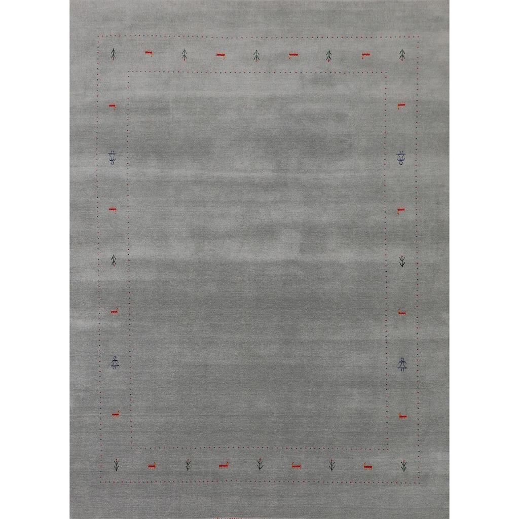 Silver Gray Gabbeh Indian Area Rug Handmade Wool Carpet - 7'8"x 9'10"