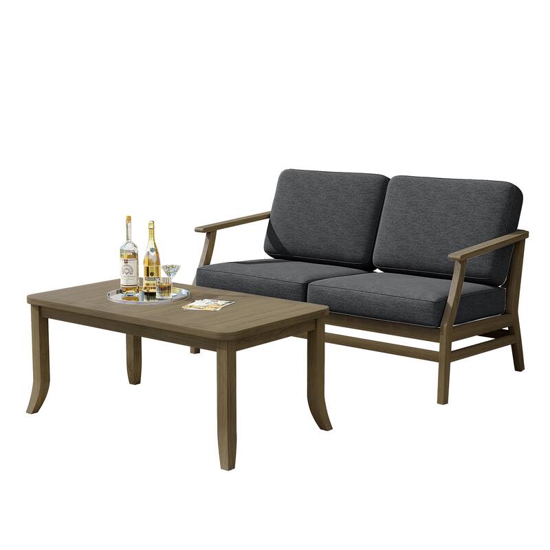 Outdoor Loveseat Sofa with Coffee Table Teak Wood Patio Furniture