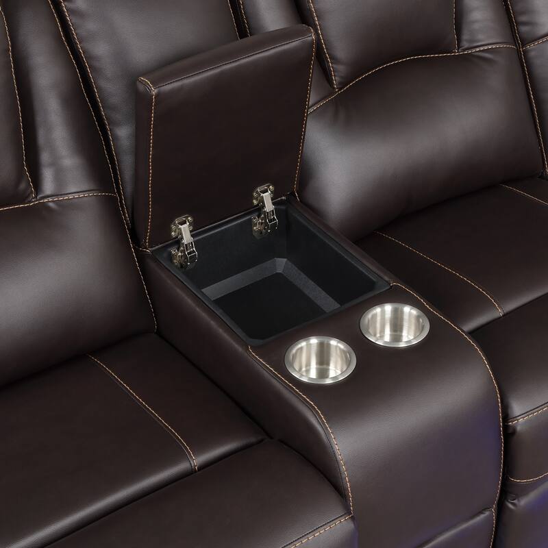 Modern Faux Leather Manual Reclining with LED Light Strip with 2 Cup Holders
