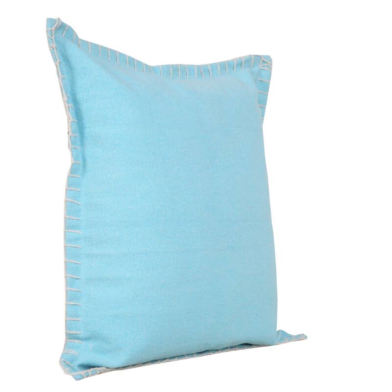 HomeRoots 20" X 20" Bright Blue 100% Cotton Zippered Pillow