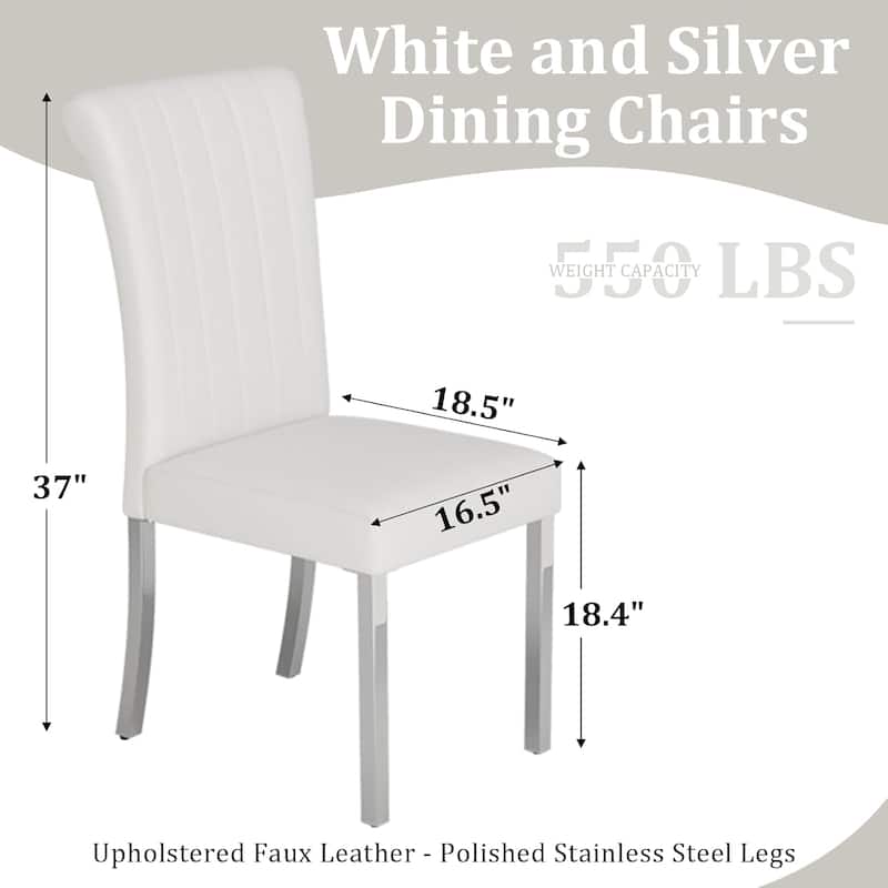Luxury PU Leather Parsons Dining Chairs Side Chairs with Rolled Back and Stainless Steel Legs