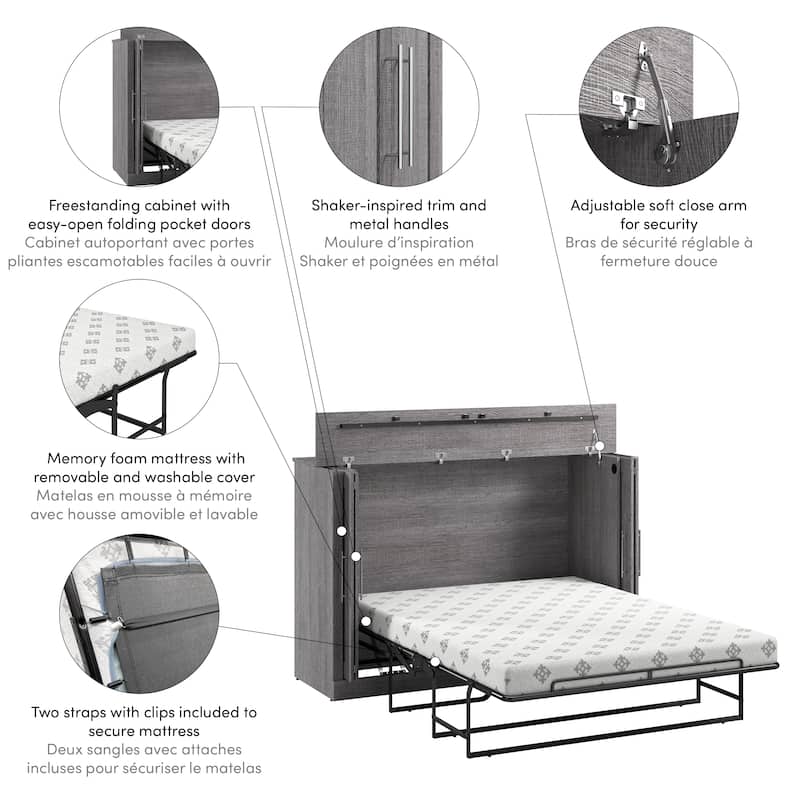Bestar Pur 75W Queen Size Murphy Cabinet Bed with Mattress