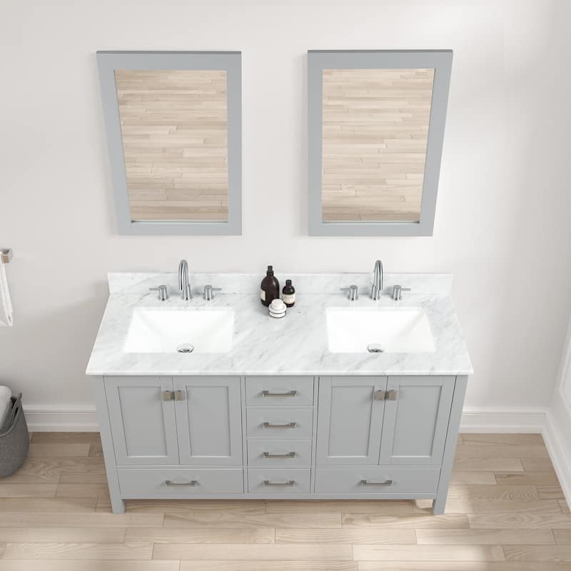 Blossom Geneva 60 Inch Double Bathroom Vanity with Marble Top & Sinks