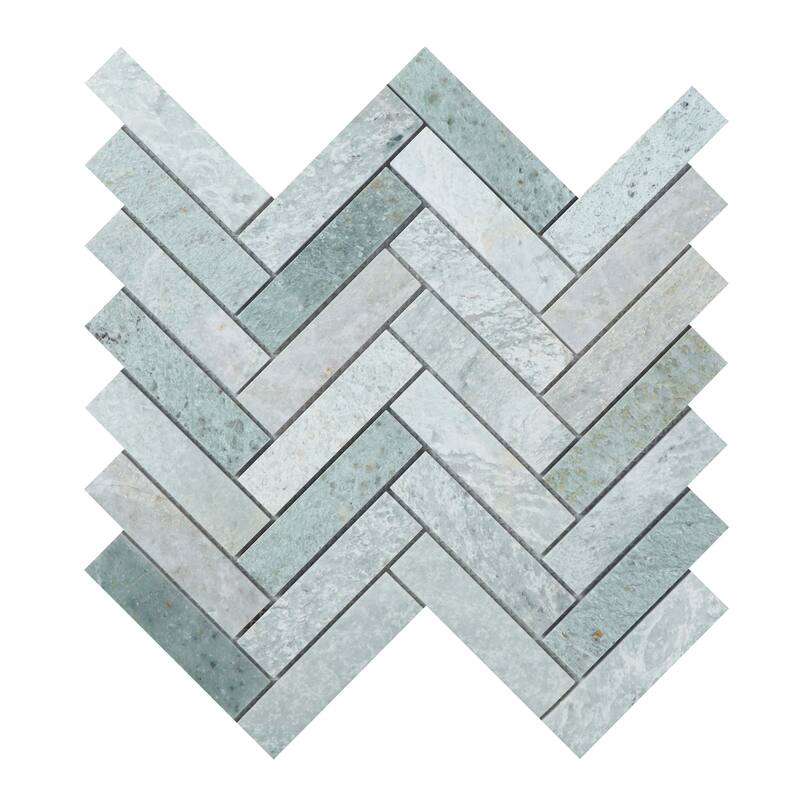1 x 4 Harringbone Ming Green Marble Mosaic Wall & Floor Tile - 1 Case (10 Sheets)