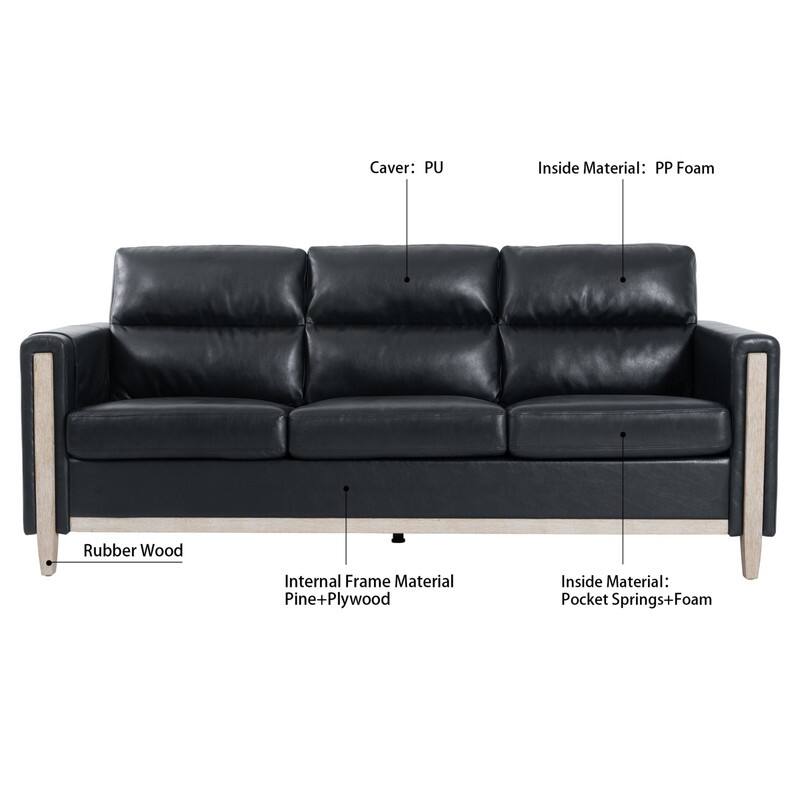 79.5"Solid Wood Three-Seater Sofa for Living Room